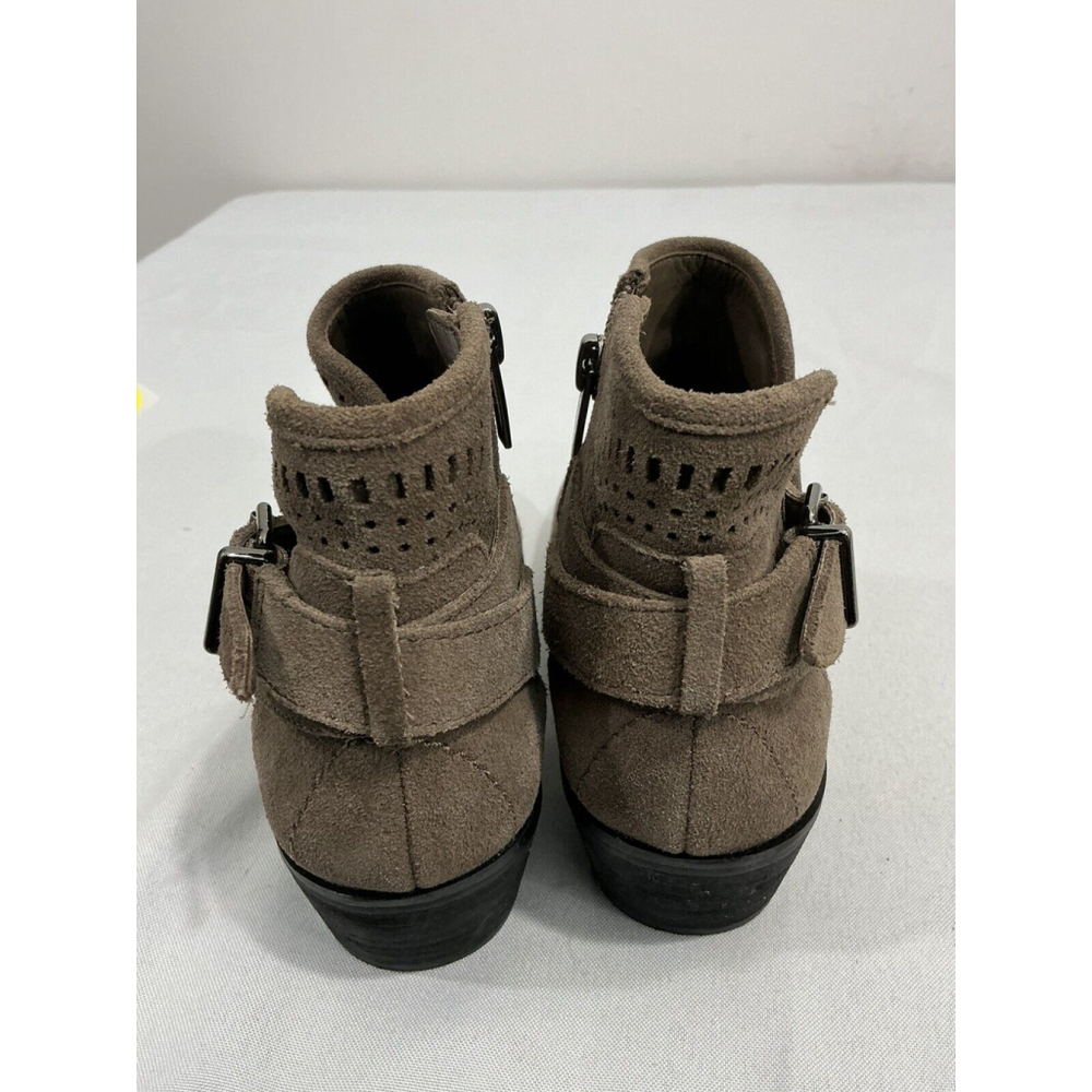 Womans Vince Camuto Size 7 M Brown Suede Zip Buckle Cut Out Booties - Picture 5 of 9